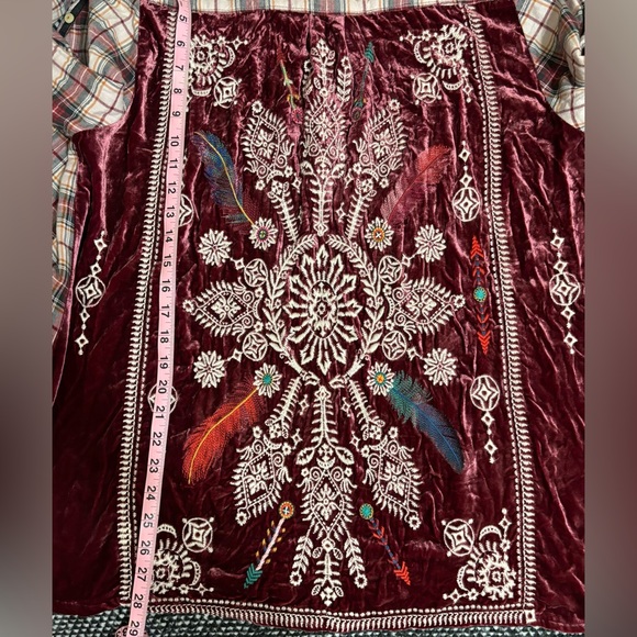 Johnny Was Plaid Embroidered Shirt | Size: L | Color: Burgandy - Picture 7 of 13